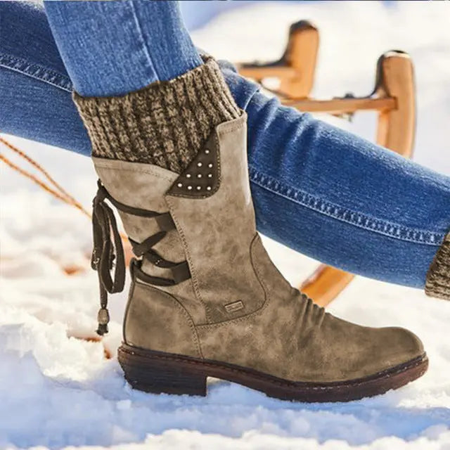 Mid Calf Boots Rhinestone Detail Warm