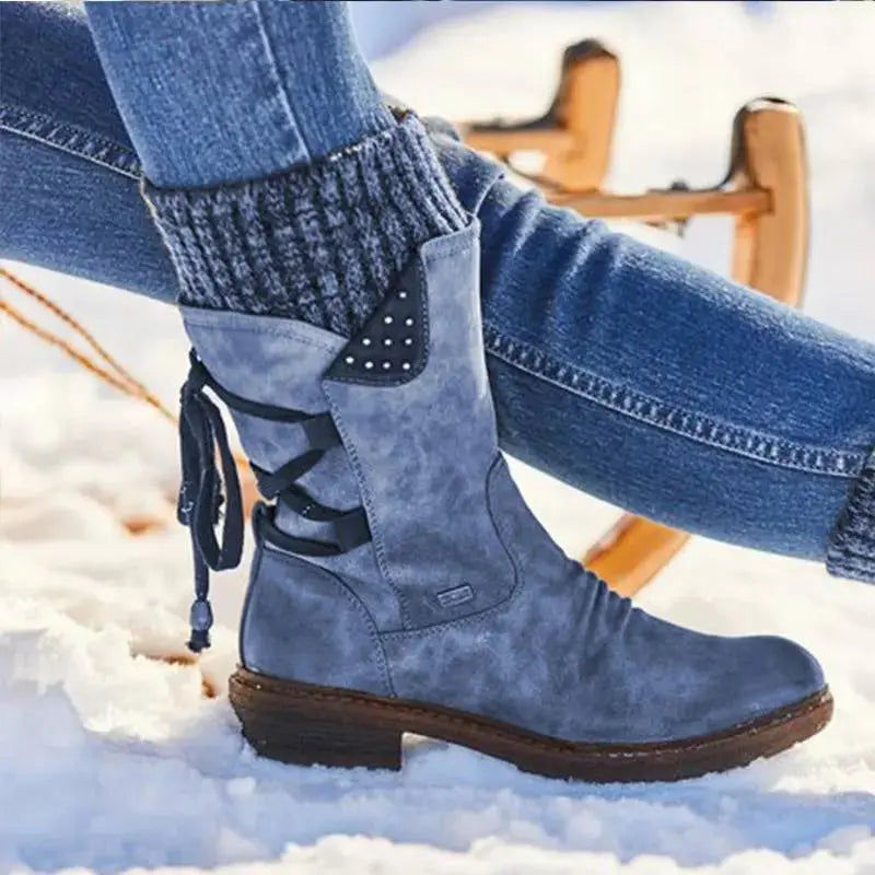 Mid Calf Boots Rhinestone Detail Warm
