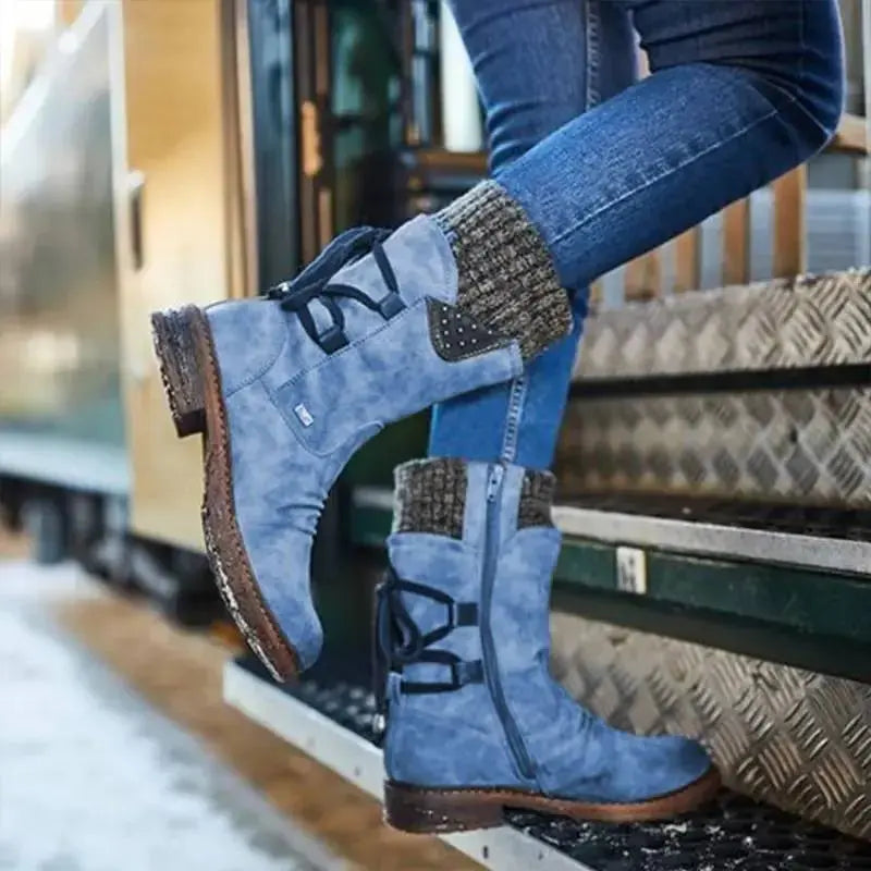 Mid Calf Boots Rhinestone Detail Warm