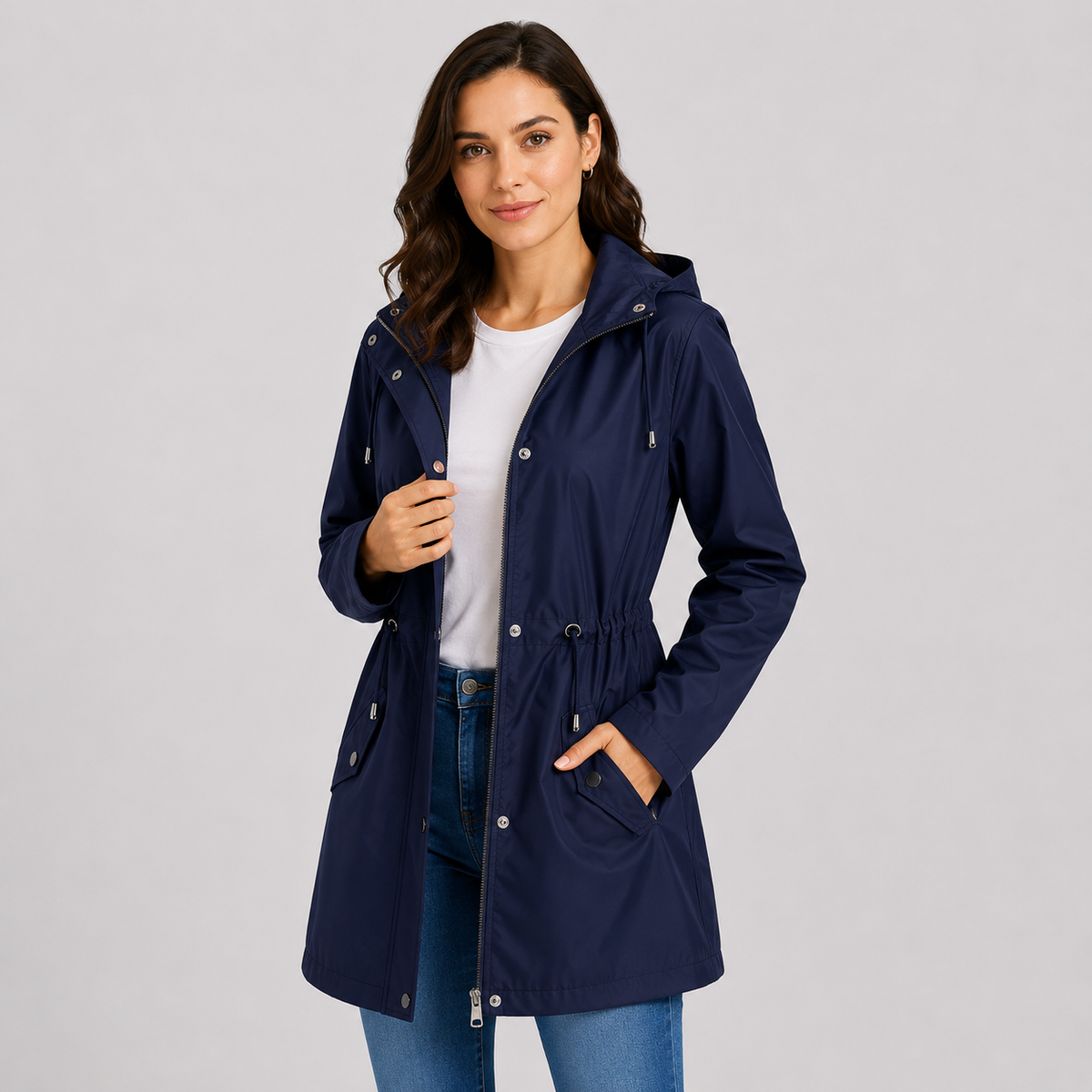 Lightweight Hooded Jacket Cinched Waist