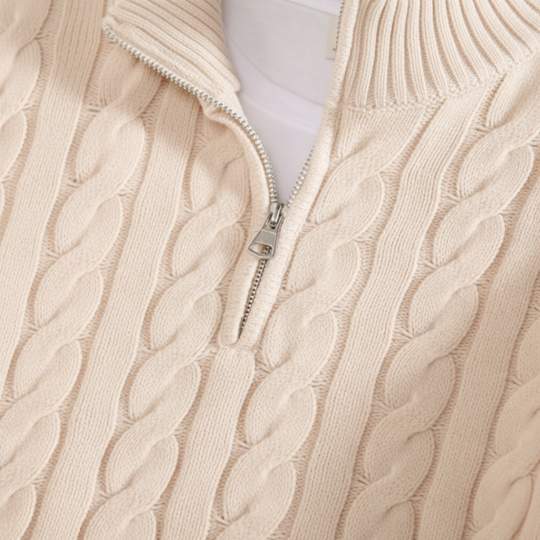 Half Zip Sweater Ribbed Cotton