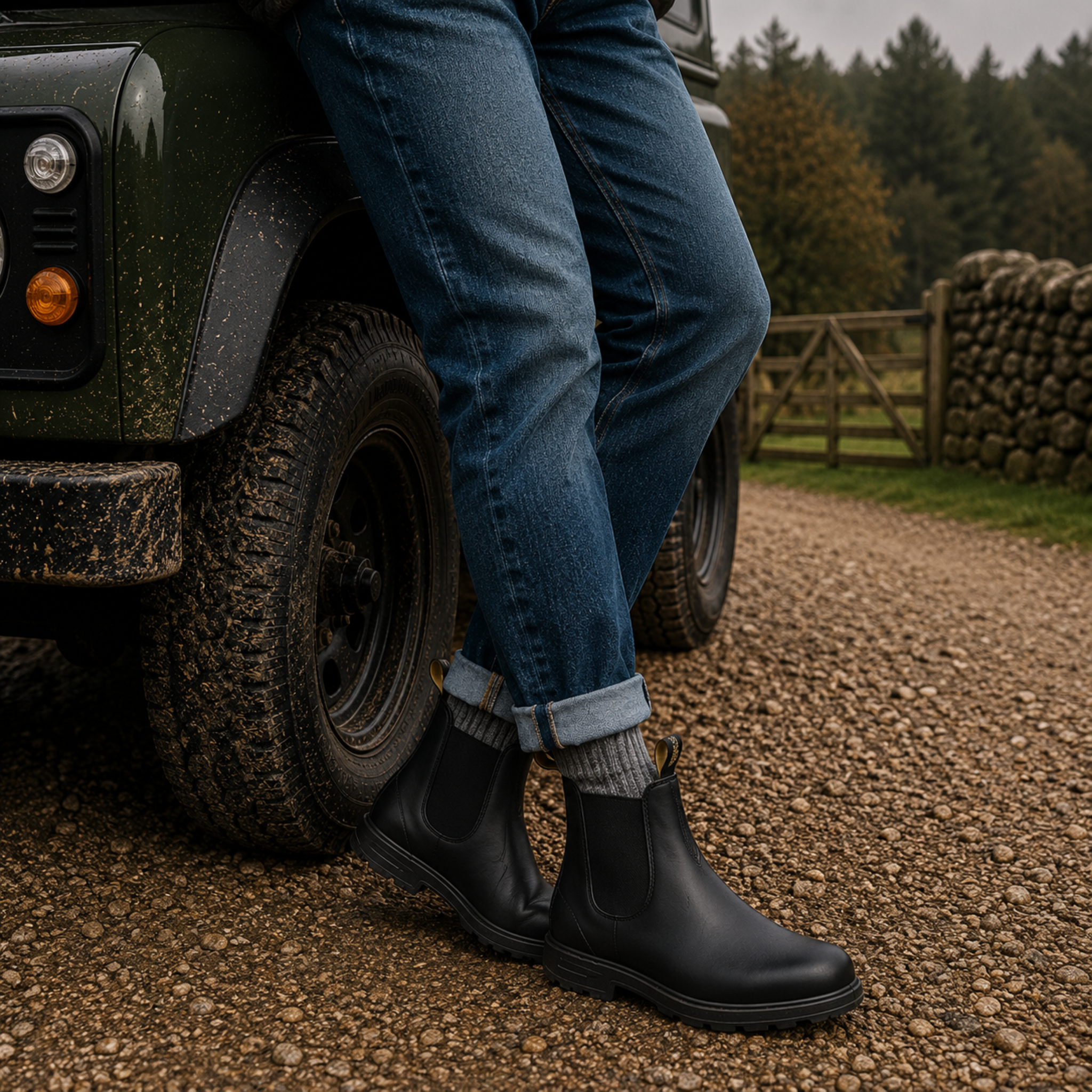 Leather-look Chelsea boots with elastic side panels, side view