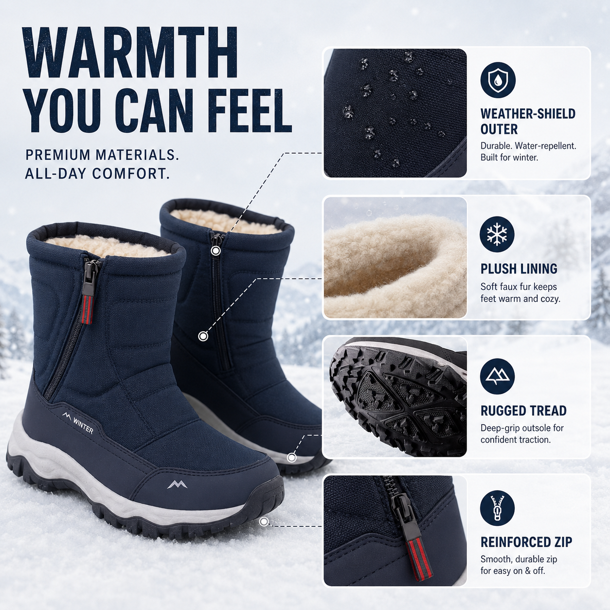 Winter Boots Insulated Waterproof Grip Sole