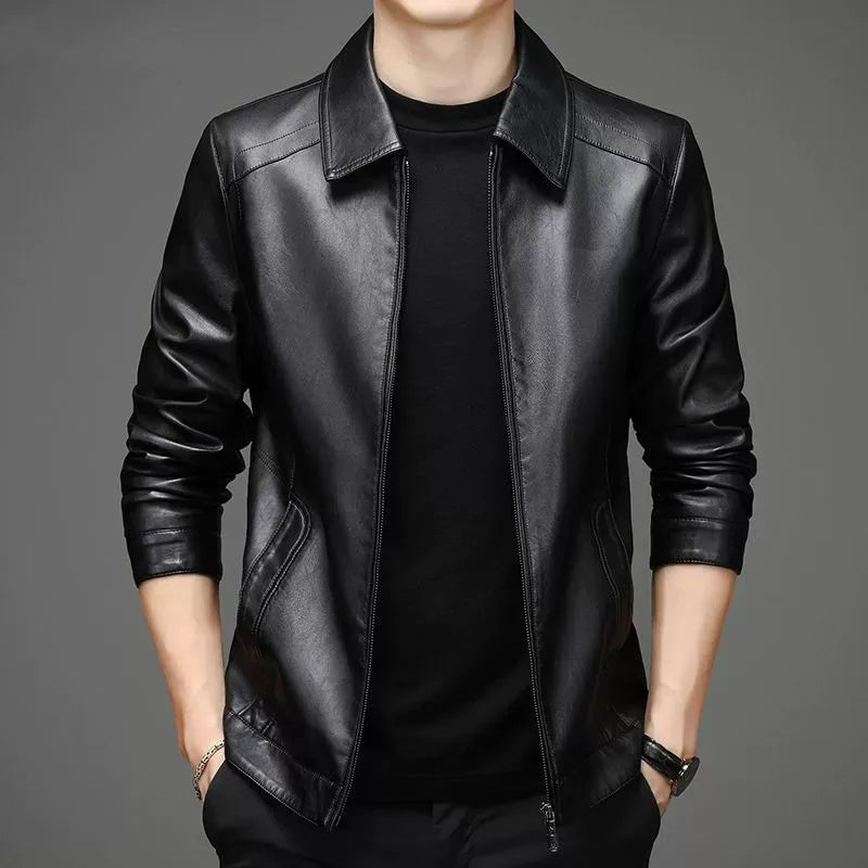 Leather-Look Jacket Point Collar Zip Front