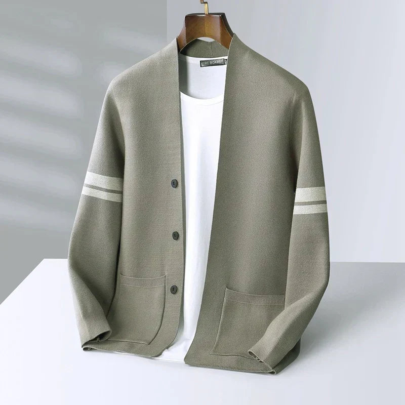 Cardigan Knitted Striped Sleeve Button Front
