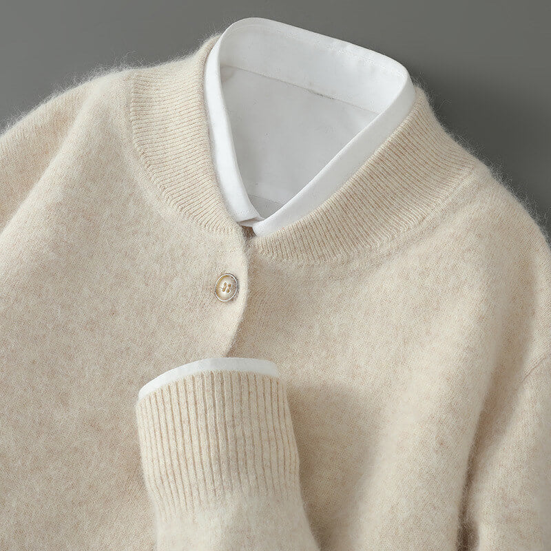 Soft knit crew neck jumper in beige, front view