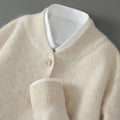 Soft knit crew neck jumper in beige, front view