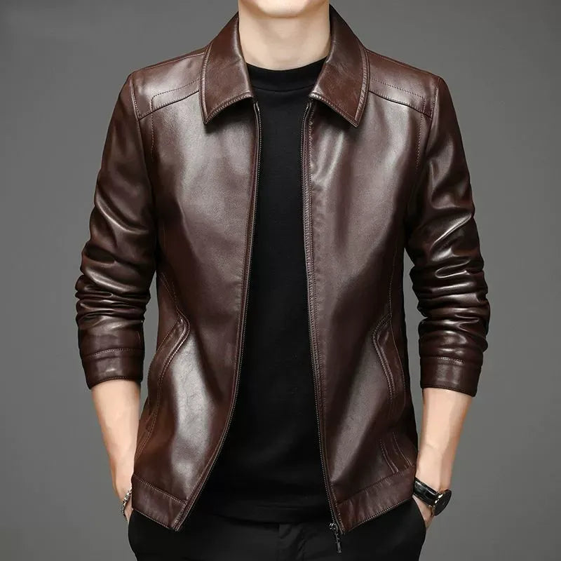 Leather-Look Jacket Point Collar Zip Front