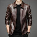 Leather-Look Jacket Point Collar Zip Front