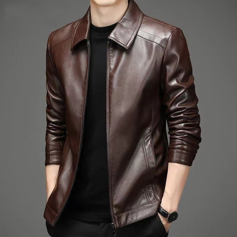 Leather-Look Jacket Point Collar Zip Front