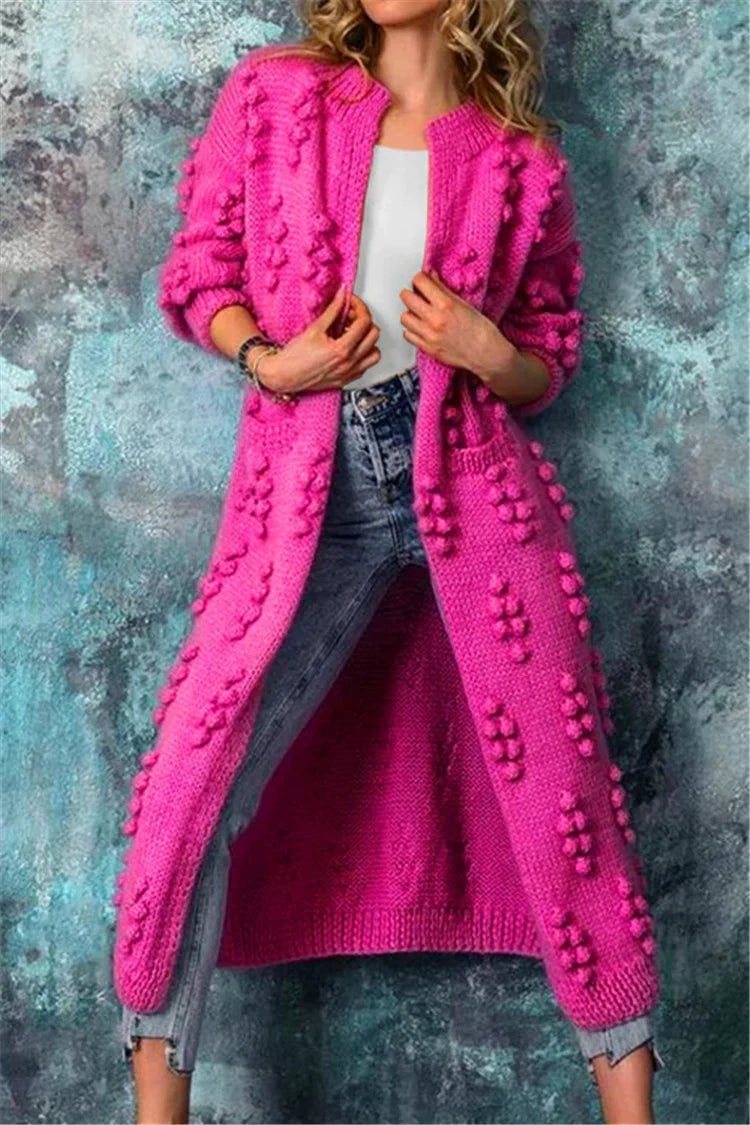 Cardigan Longline Open Front Textured Knit