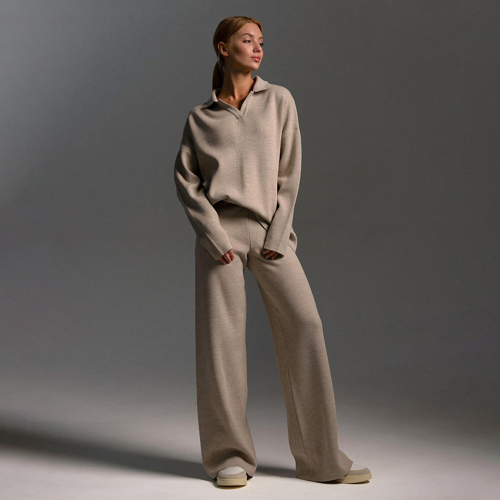 Trouser Set Polo Jumper Wide Leg