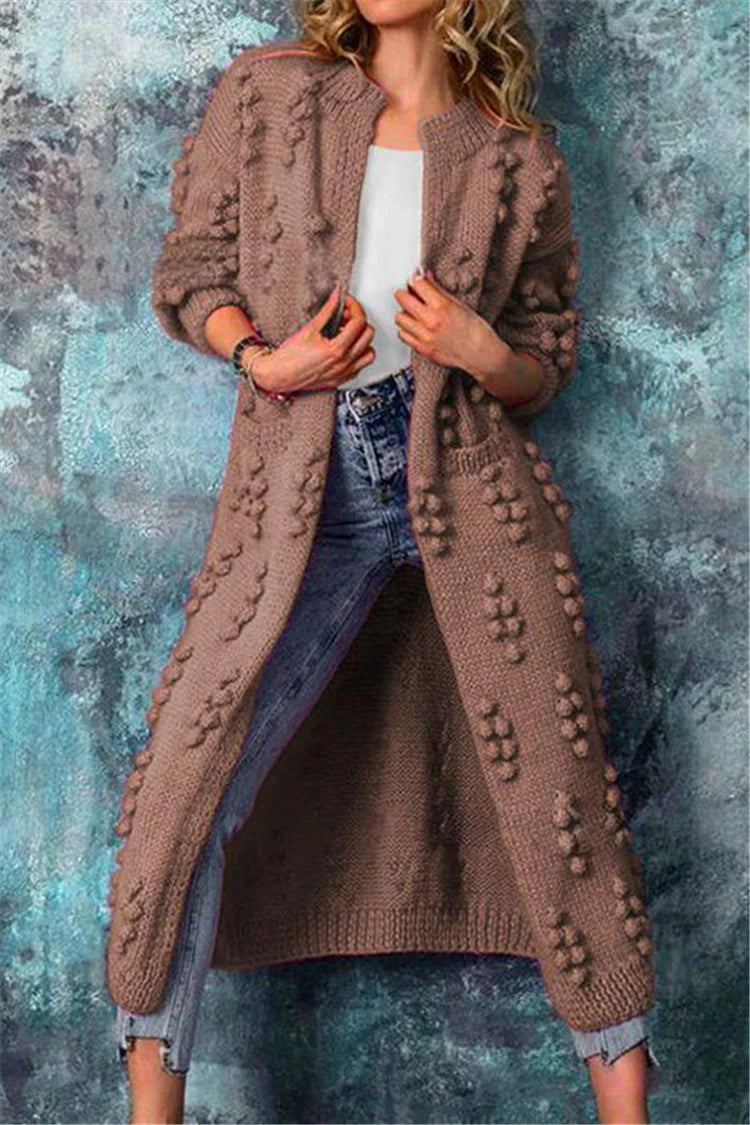 Cardigan Longline Open Front Textured Knit