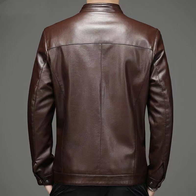 Leather-Look Jacket Point Collar Zip Front