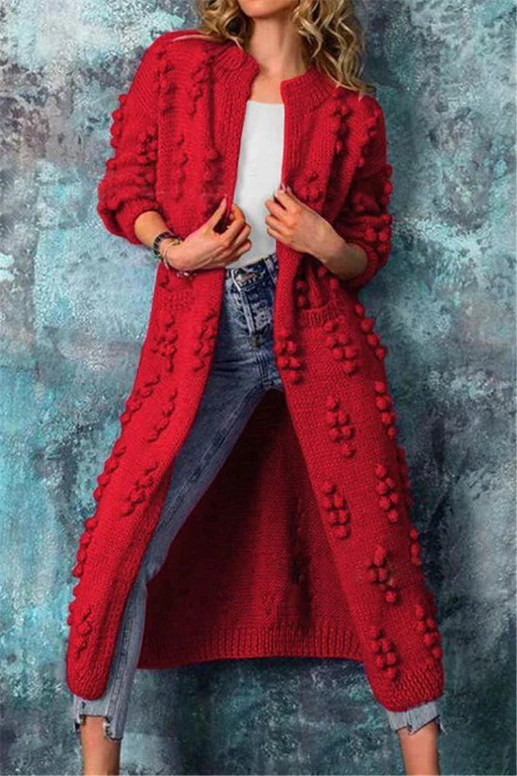 Cardigan Longline Open Front Textured Knit