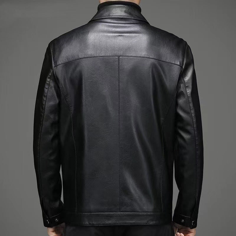 Leather-Look Jacket Point Collar Zip Front