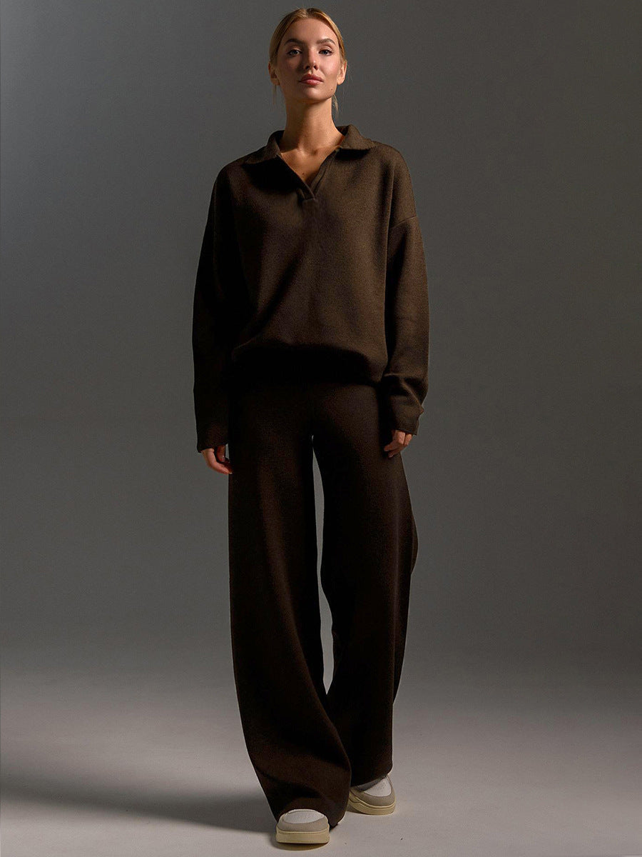 Trouser Set Polo Jumper Wide Leg