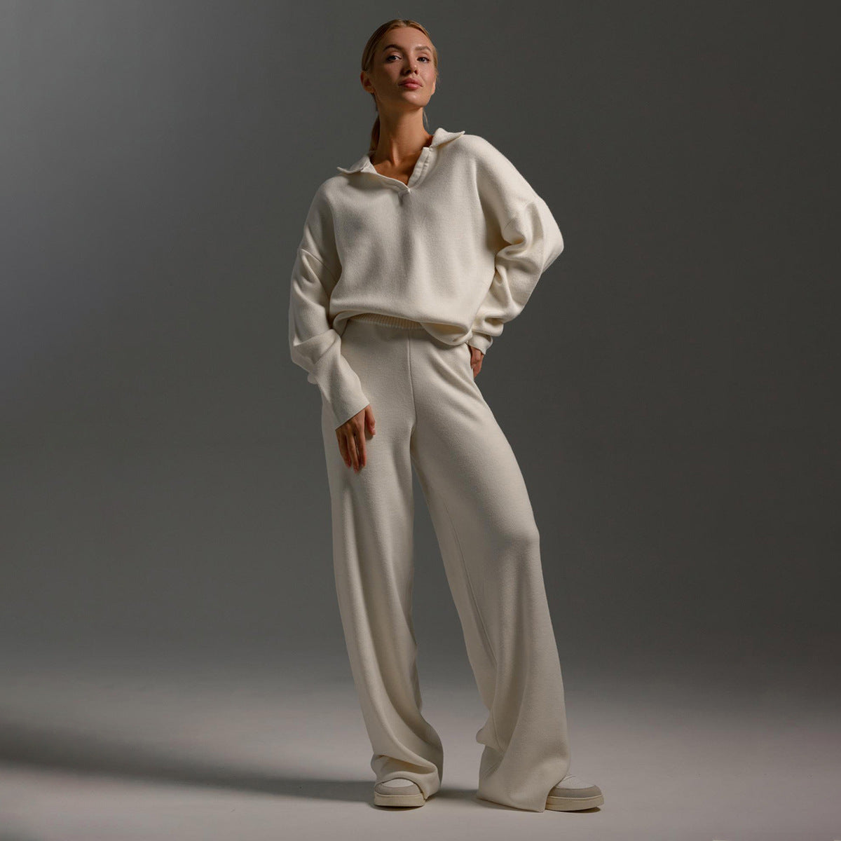 Trouser Set Polo Jumper Wide Leg