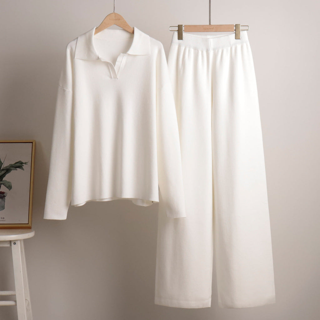 Trouser Set Polo Jumper Wide Leg