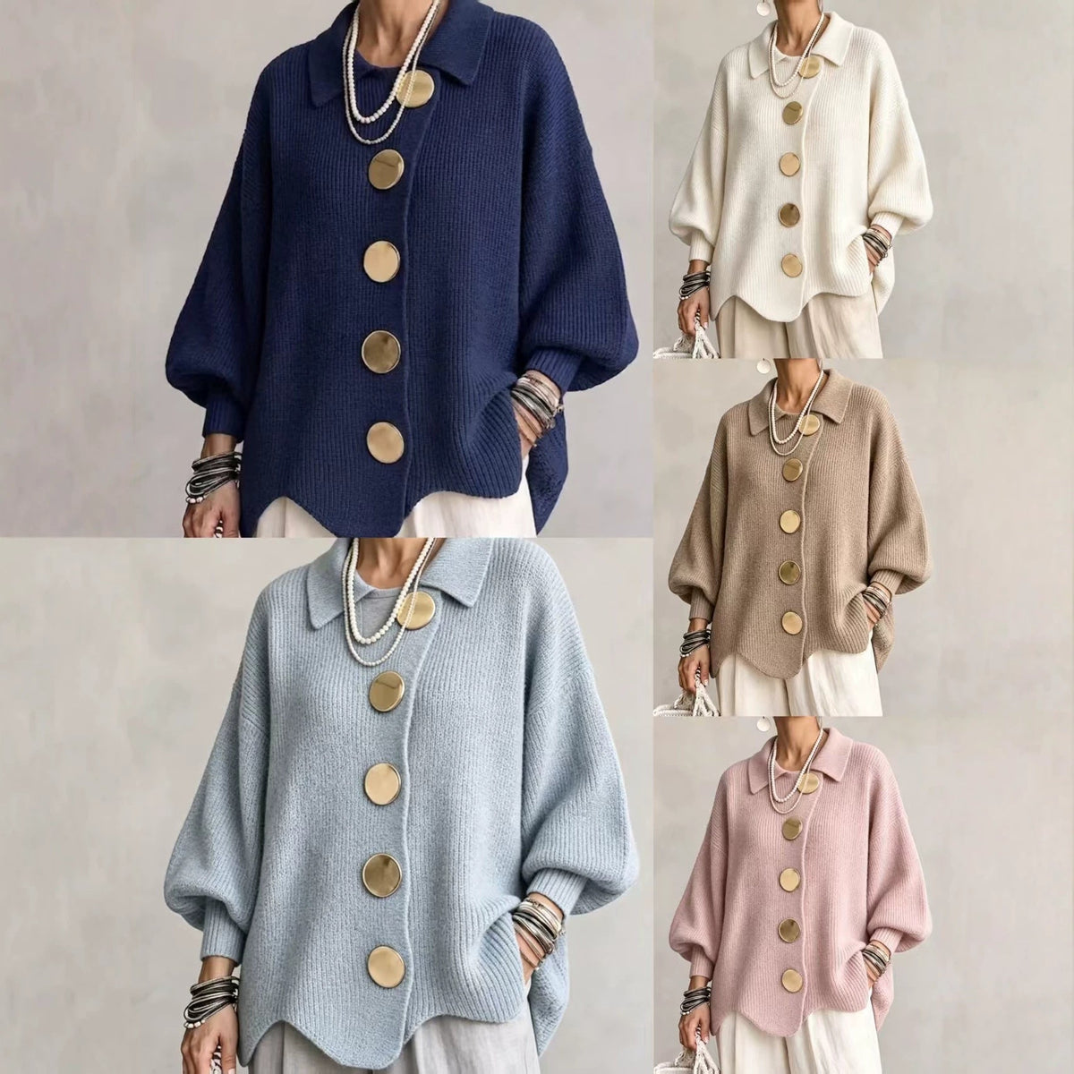 Oversized Collared Cardigan Button Front Knit