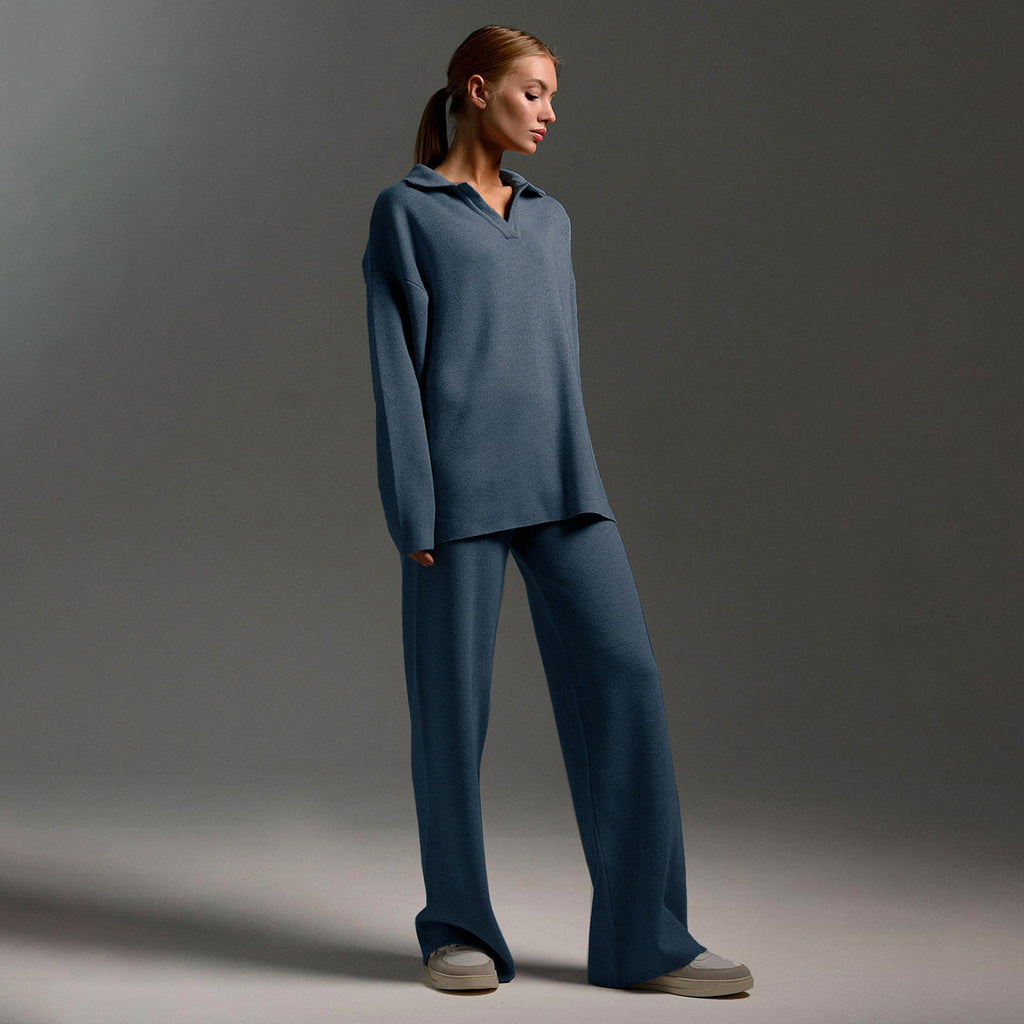 Trouser Set Polo Jumper Wide Leg