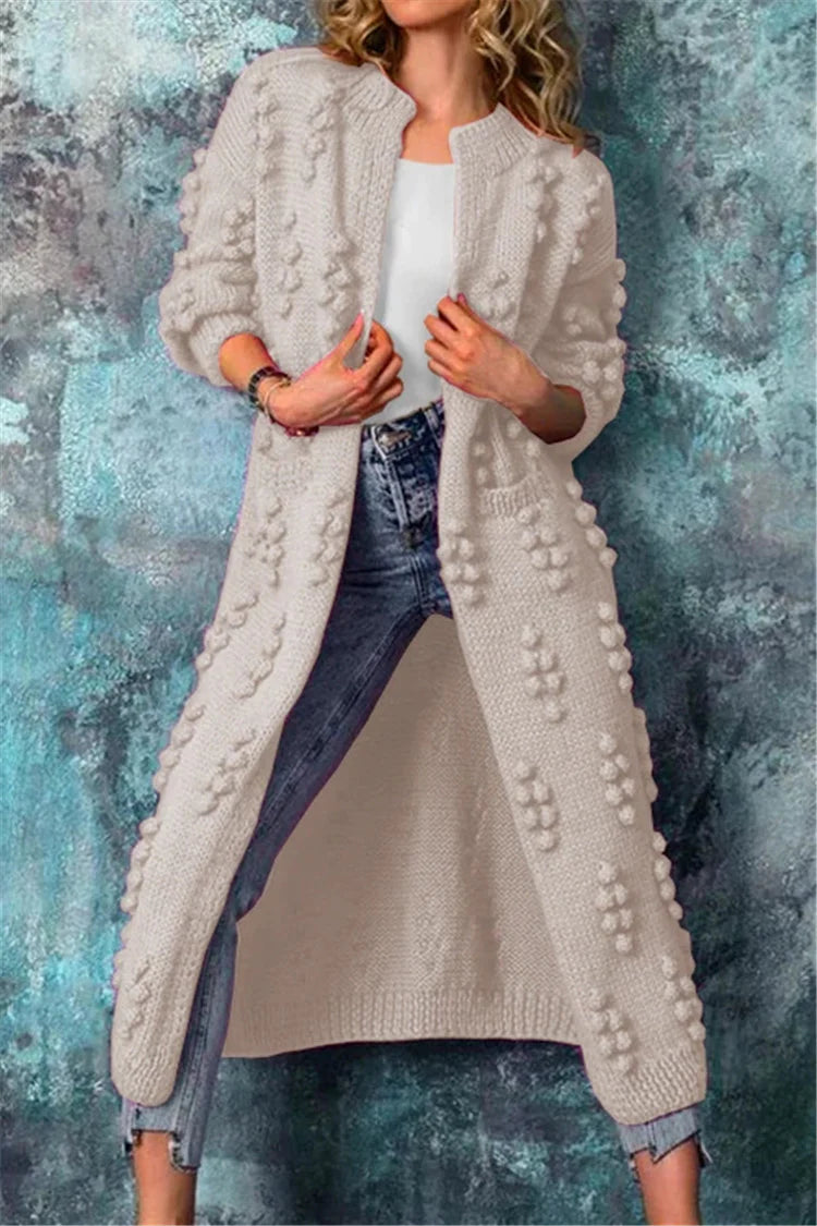 Cardigan Longline Open Front Textured Knit