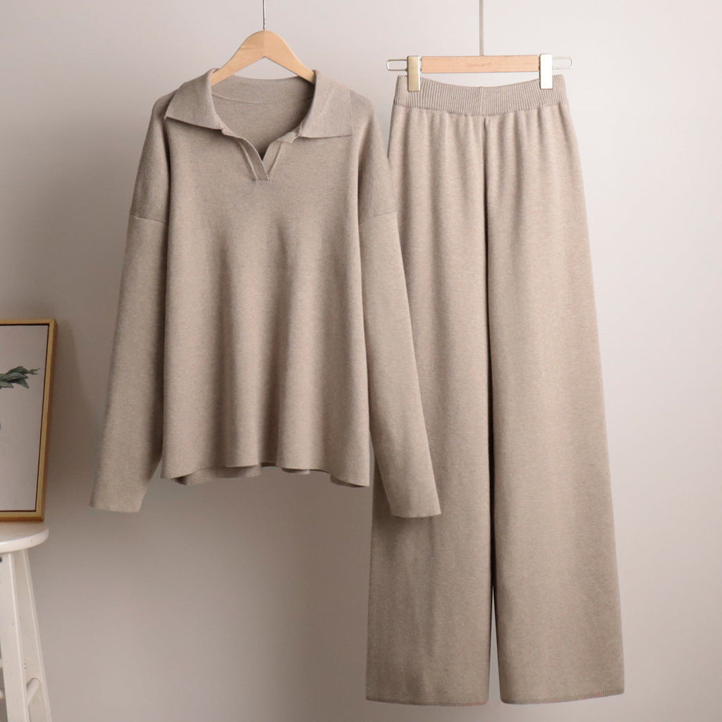 Trouser Set Polo Jumper Wide Leg
