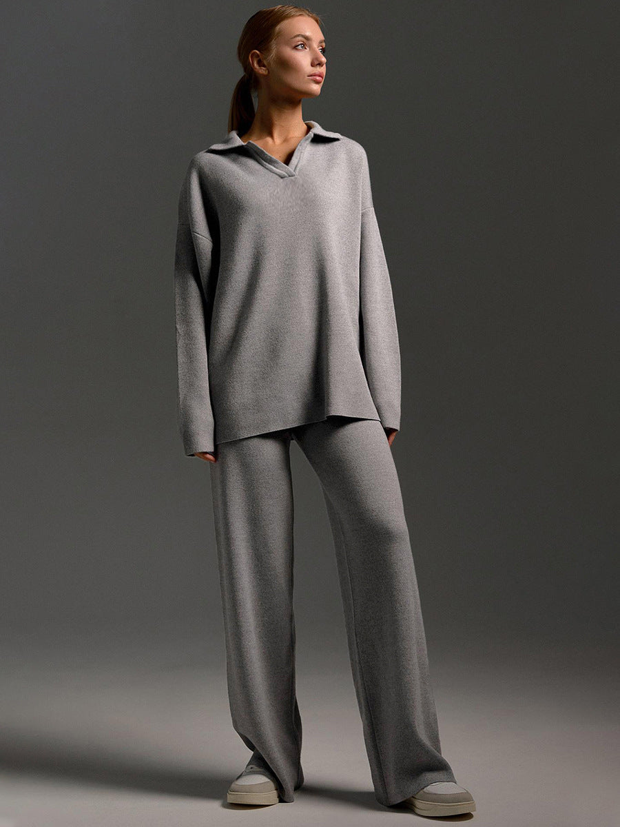 Trouser Set Polo Jumper Wide Leg