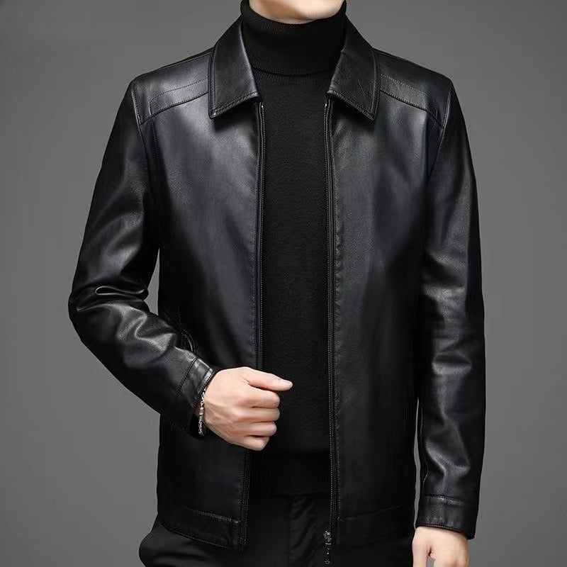 Leather-Look Jacket Point Collar Zip Front