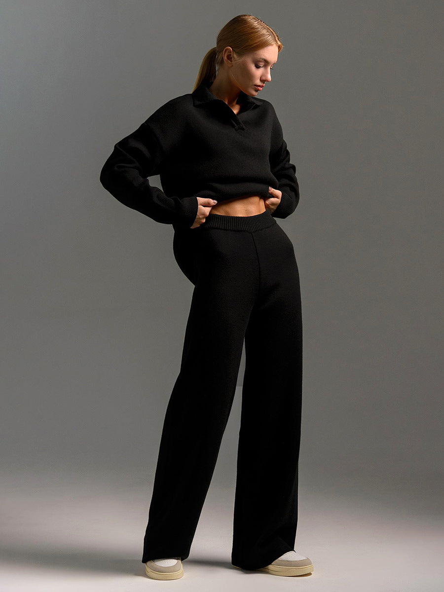 Trouser Set Polo Jumper Wide Leg