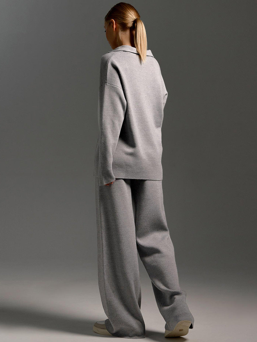 Trouser Set Polo Jumper Wide Leg