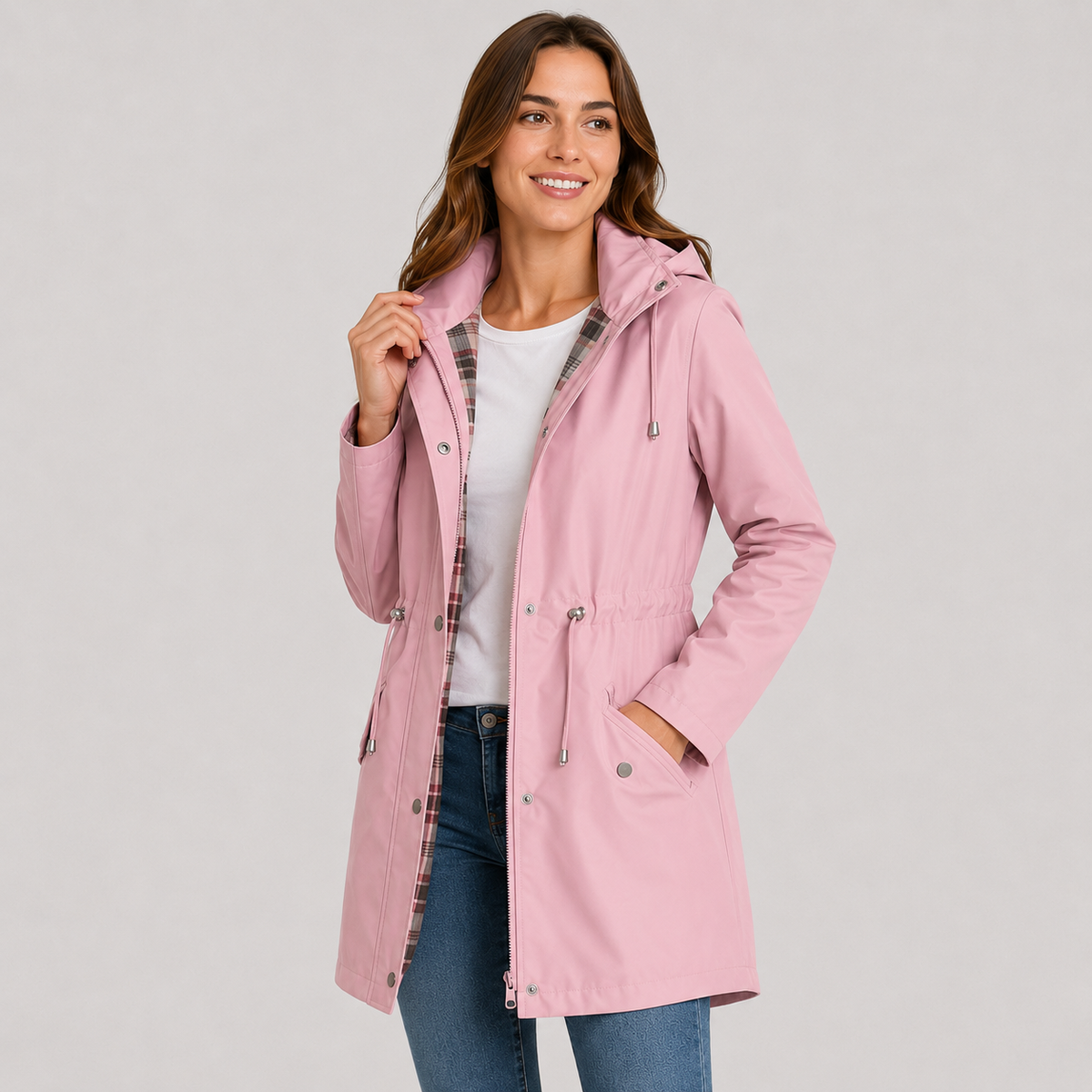 Lightweight Hooded Jacket Cinched Waist
