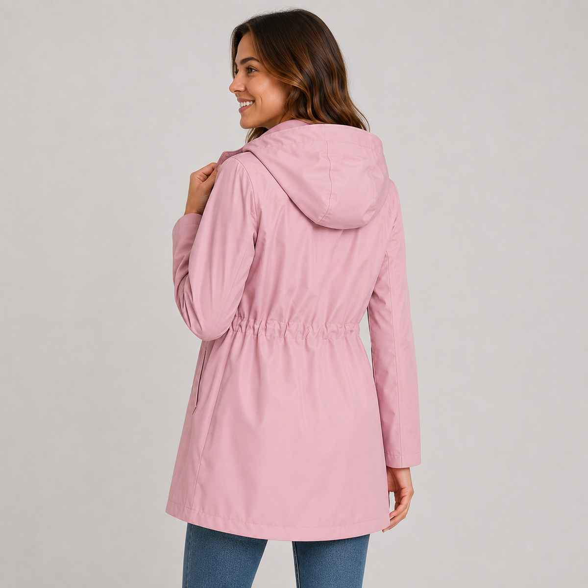 Lightweight Hooded Jacket Cinched Waist