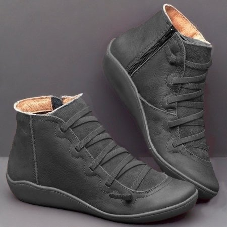 Ankle Boots Leather-Look Barefoot Flat Sole