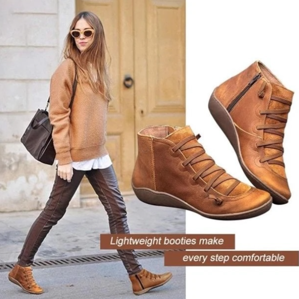 Ankle Boots Leather-Look Barefoot Flat Sole