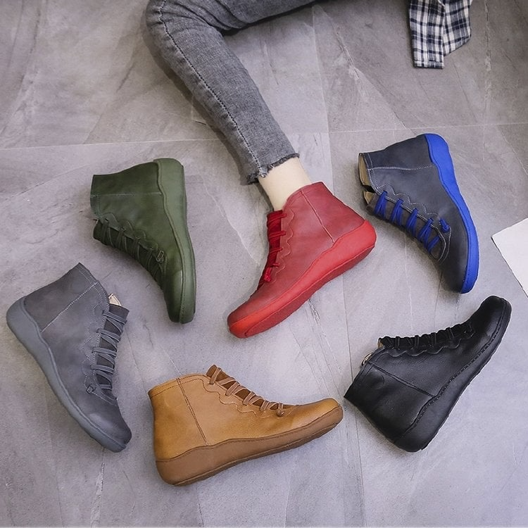 Ankle Boots Leather-Look Barefoot Flat Sole