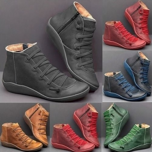 Ankle Boots Leather-Look Barefoot Flat Sole