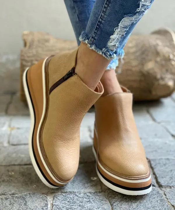 Ankle Boots Platform Wedge Side Zip