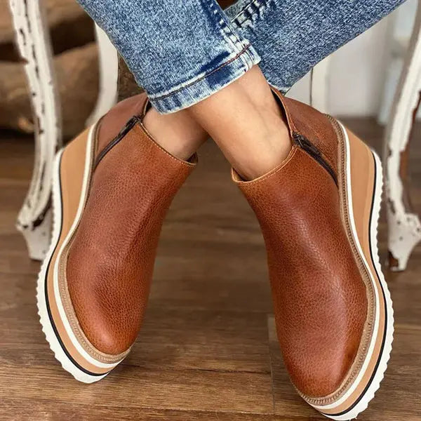 Ankle Boots Platform Wedge Side Zip