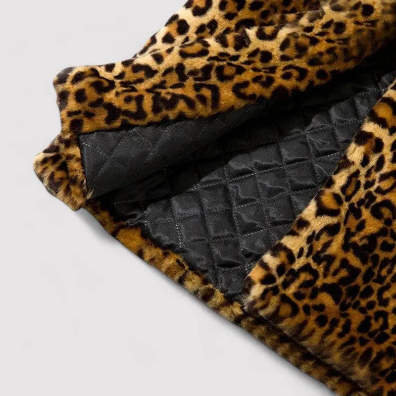Coat Faux Fur Leopard Print Quilted