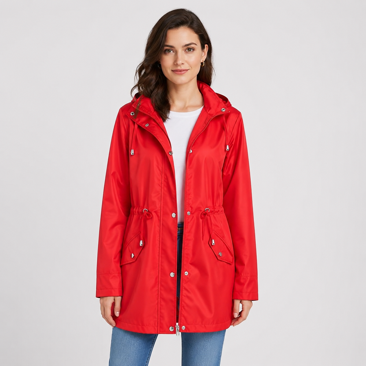 Lightweight Hooded Jacket Cinched Waist