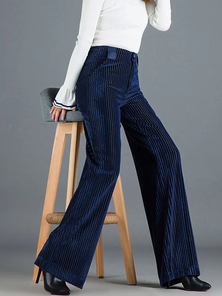 Corduroy Wide Leg Trousers Pearl Button