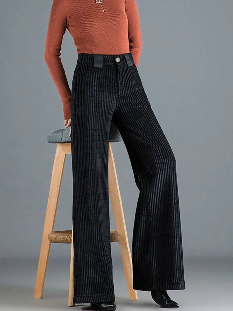 Corduroy Wide Leg Trousers Pearl Button