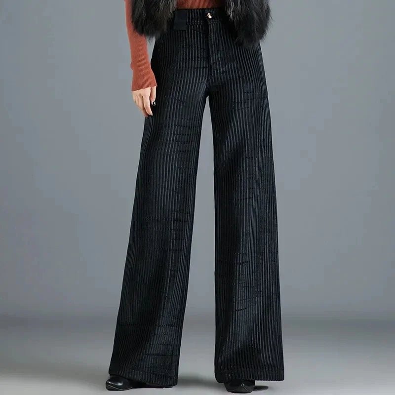Corduroy Wide Leg Trousers Pearl Button