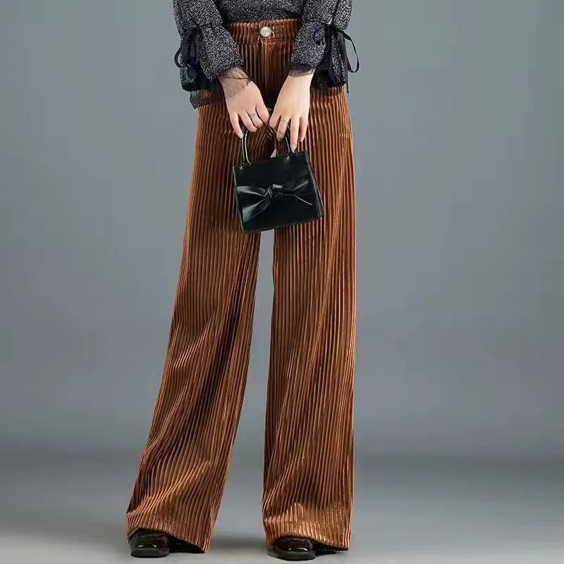 Corduroy Wide Leg Trousers Pearl Button
