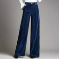 Corduroy Wide Leg Trousers Pearl Button