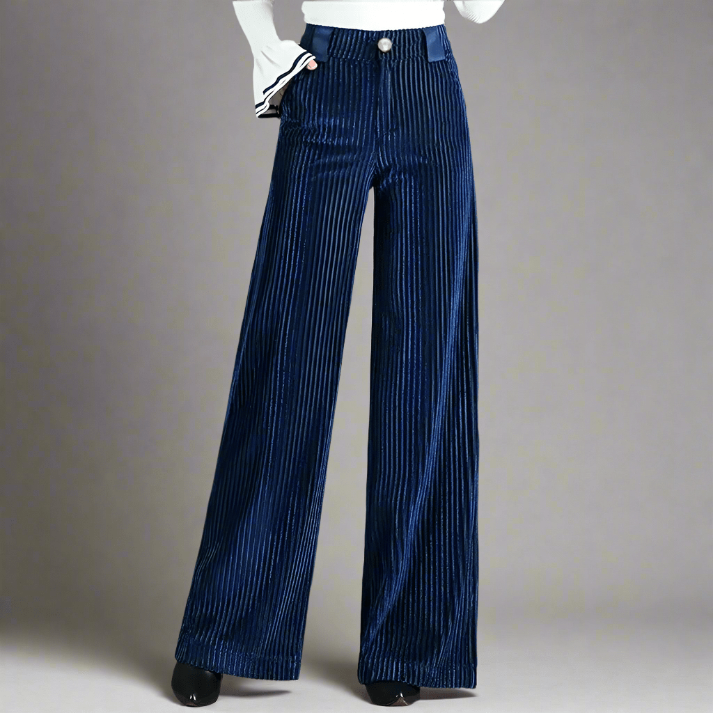 Corduroy Wide Leg Trousers Pearl Button