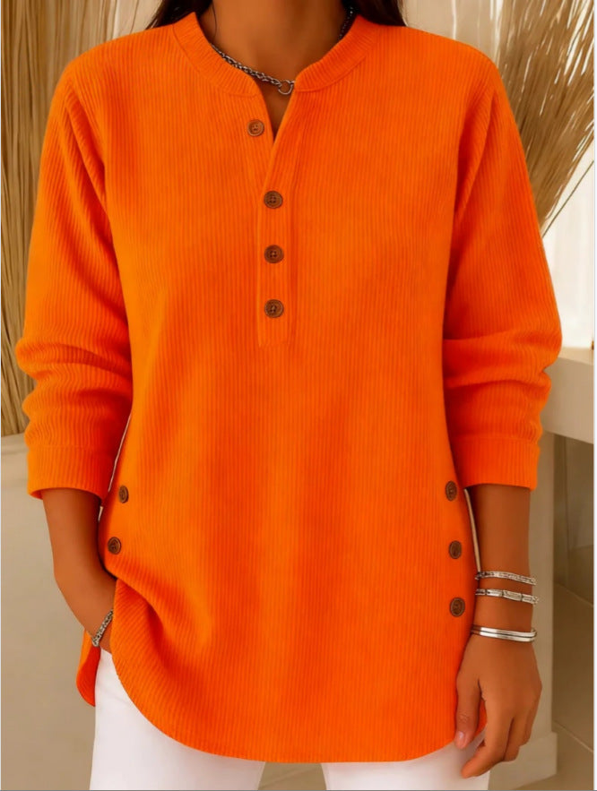 Ribbed Tunic Top Henley Neckline Side Buttons