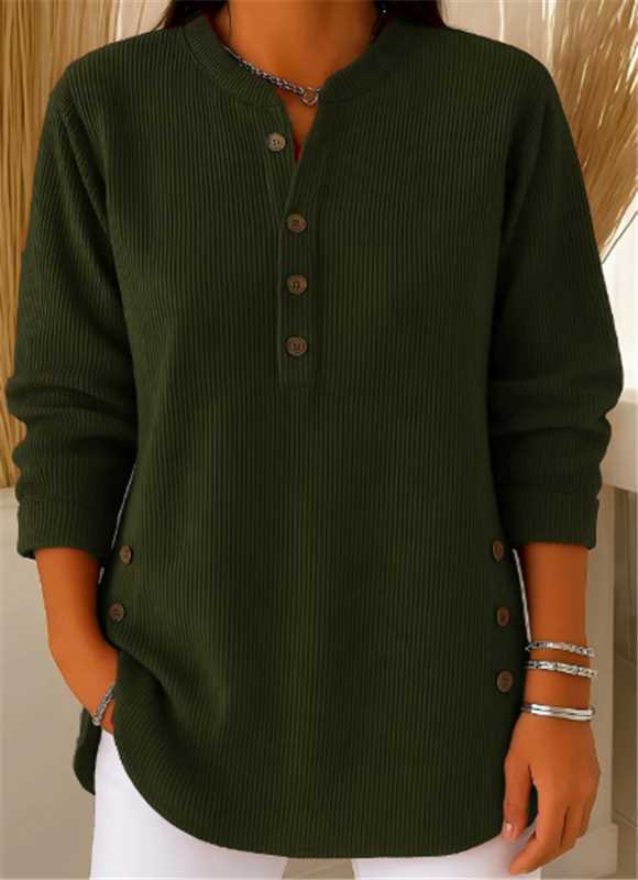 Ribbed Tunic Top Henley Neckline Side Buttons