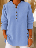 Ribbed Tunic Top Henley Neckline Side Buttons